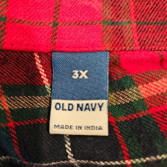 Old Navy Red Navy Plaid Flannel Pajama Set 3X Button-Up Top Drawstring Pants - Picture 10 of 13